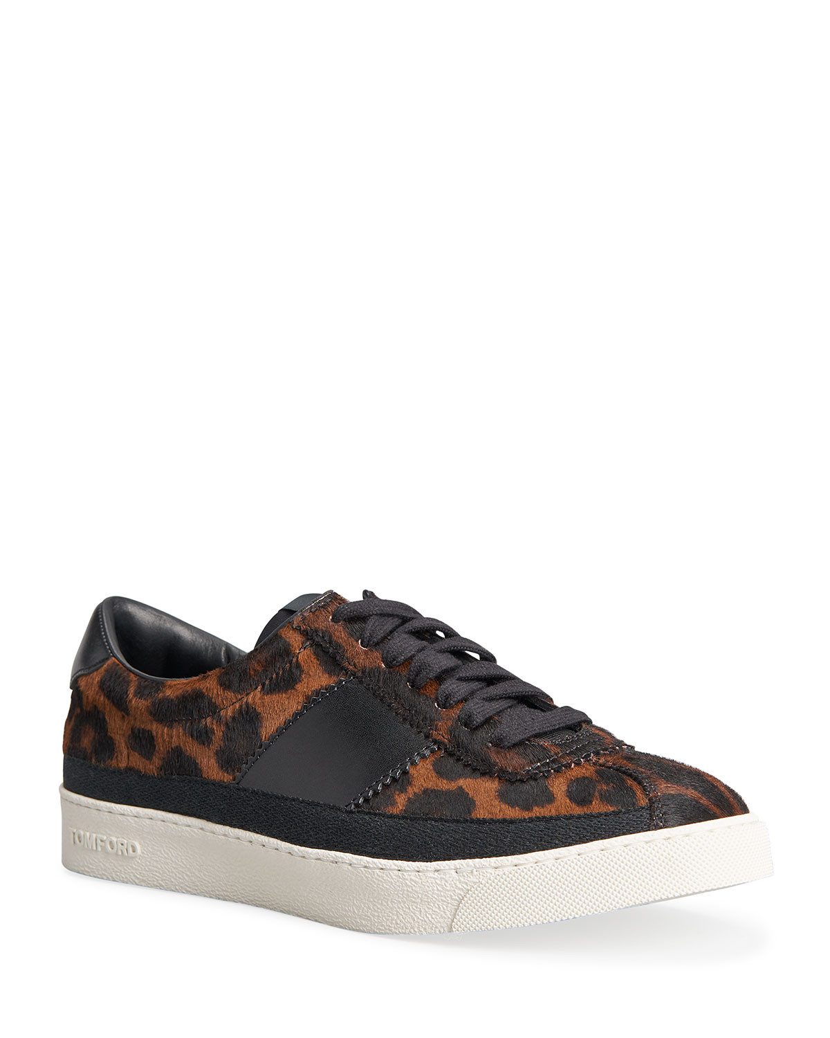Bannister Leopard-Print Fur Court Sneakers | Neiman Marcus