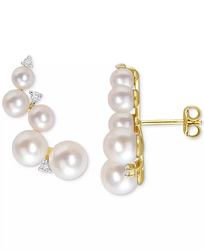 Cultured Freshwater Pearl (4-7mm) & White Topaz (1/4 ct. t.w.) Ear Climbers in Gold-Plated Sterli... | Macys (US)