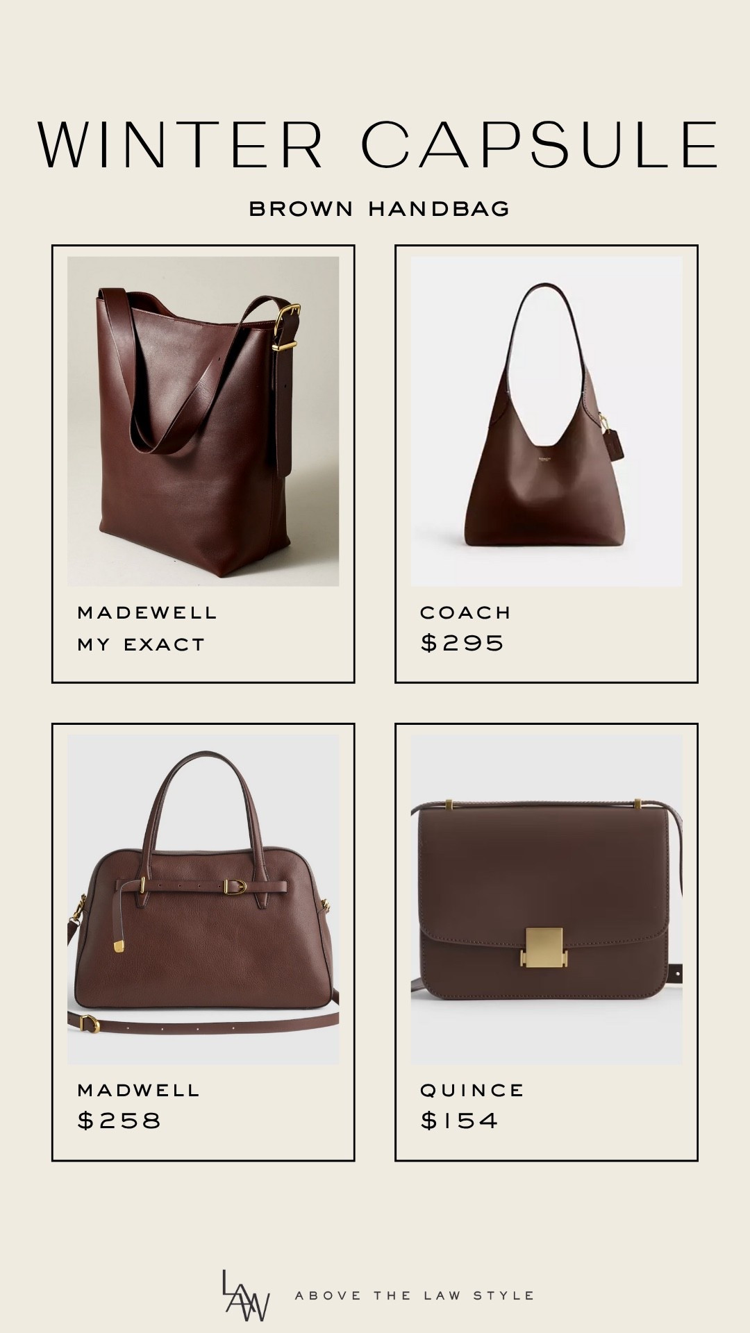 Winter Capsule: Brown Handbagg

#LTKStyleTip #LTKItBag #LTKFindsUnder100