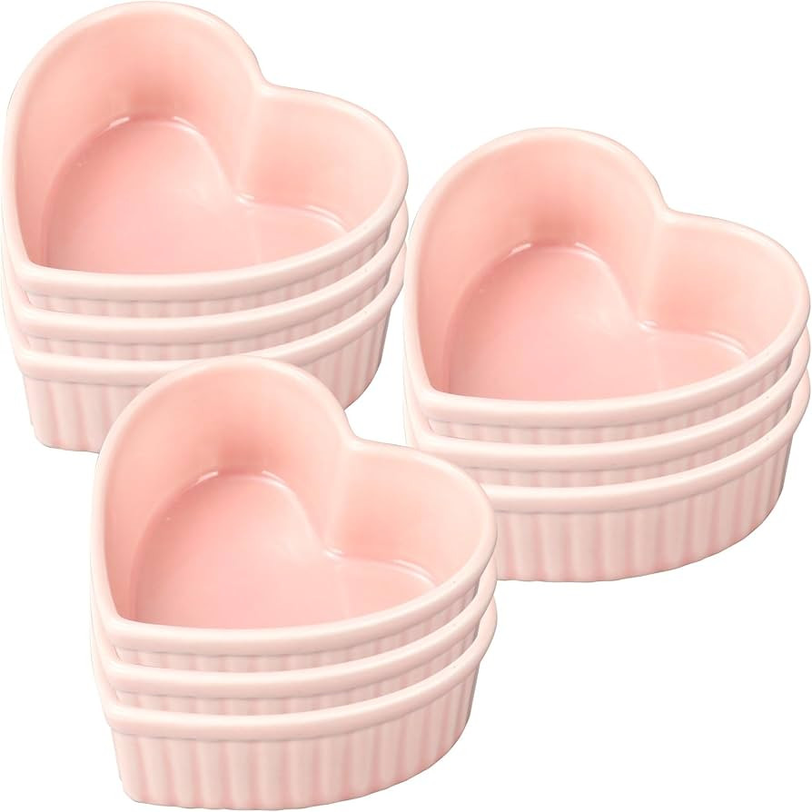 9 Pcs Valentine's Day Heart Shaped Ramekins Ceramic Ramekins 6 Oz Oven Safe Creme Brulee Dishes S... | Amazon (US)