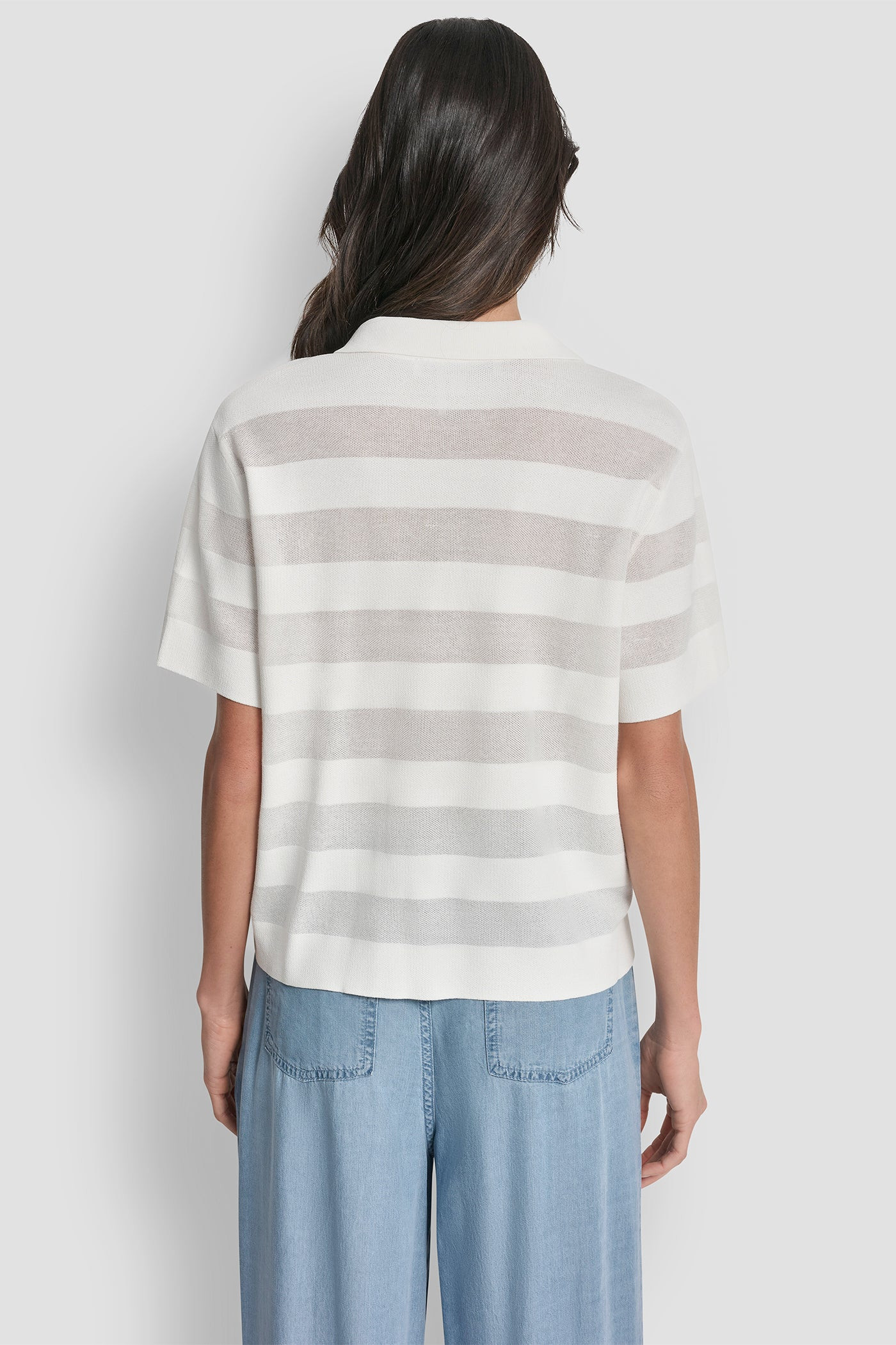 SHEER STRIPED POLO SWEATER | DKNY