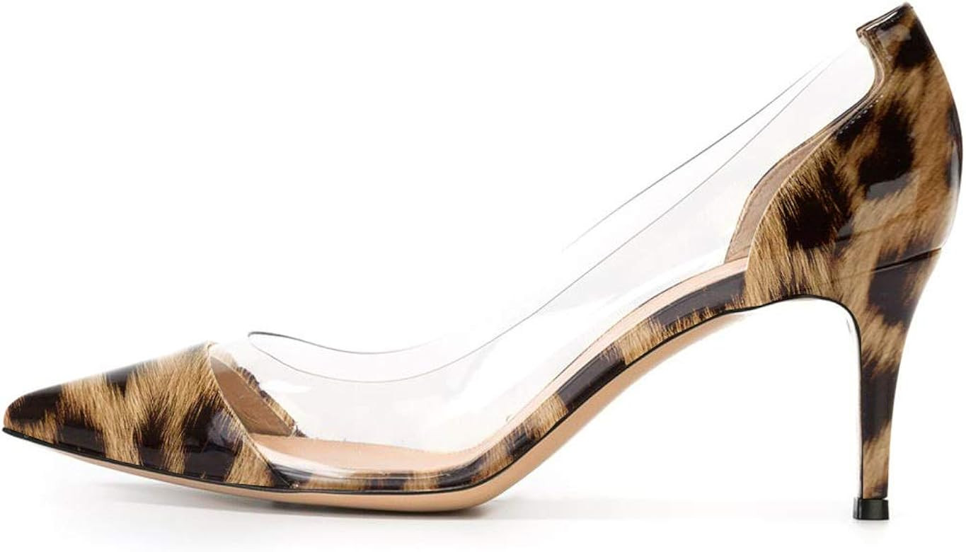 Eldof Women's Pointed Toe Clear Pumps with Transparent PVC Vamp, 2.5" Mid Heels Slip on with Cap ... | Amazon (US)