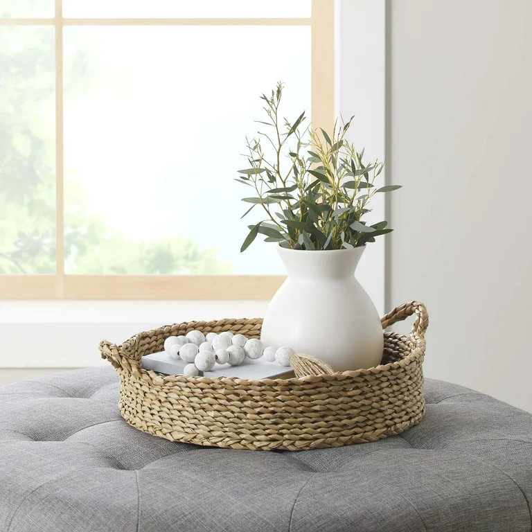 Better Homes & Gardens 16" Round Natural Colored Water Hyacinth Woven Tray | Walmart (US)