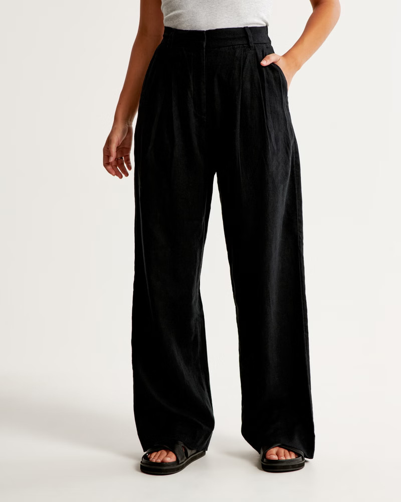 Curve Love Linen-Blend Tailored Wide Leg Pant | Abercrombie & Fitch (US)