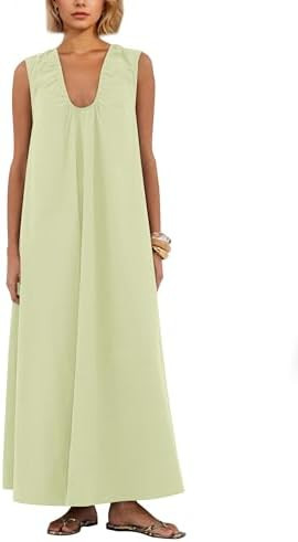 Women Sleeveless Ruched Maxi Dress Scoop Neck Long Elegant Dresses Wide Shoulder Strap Blouse Dre... | Amazon (US)