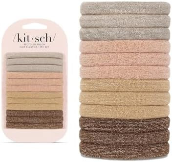 Kitsch Hair Ties No Damage - Strong, Stretchy Hair Bands | Soft Nylon with Glitter Ponytail Holde... | Amazon (US)