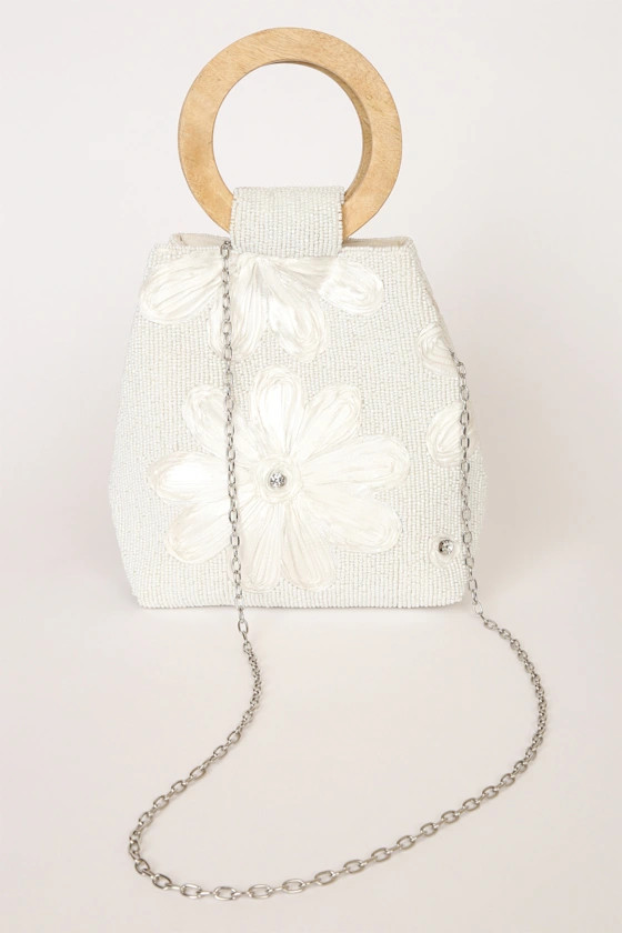 Stay Chic White Beaded Wood Handle Bag | Lulus (US)