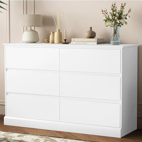 Seeday White Dresser, 6 Drawer Dresser for Bedroom, Modern Wooden Closet Dressers for Living Room, Entryway, or Hallway, Light White | Amazon (US)