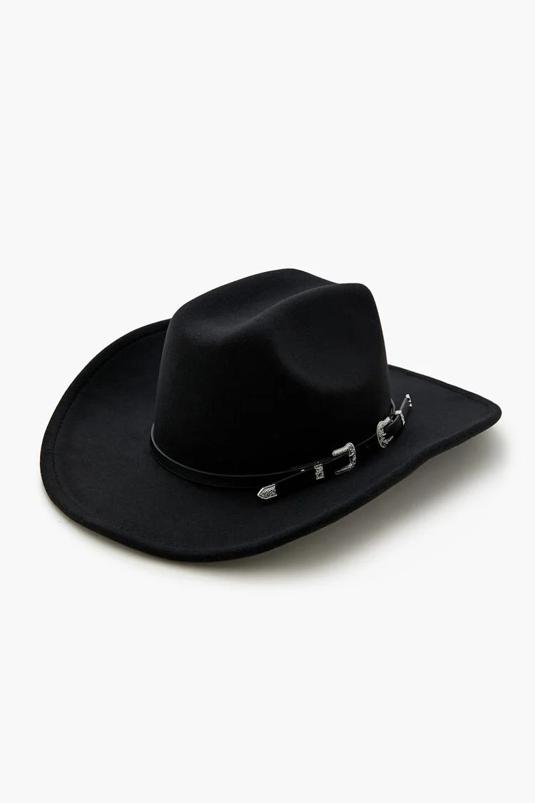 Dual Buckled-Trim Cowboy Hat in Black/Silver | Forever 21