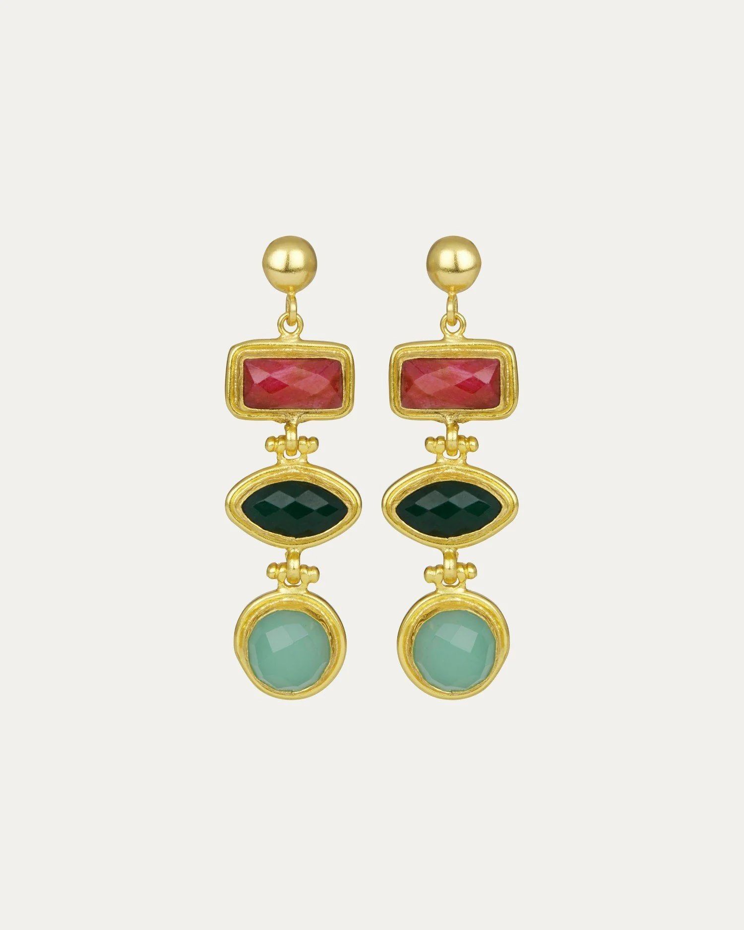 Innana Ruby, Emerald and Aqua Chalcedony Drop Earrings | Sustainable Jewellery by Ottoman Hands | Ottoman Hands