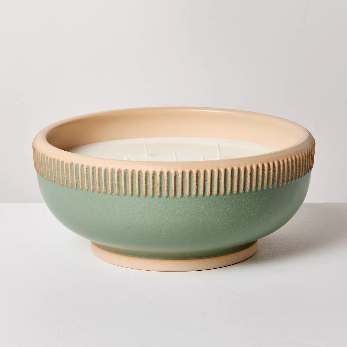 4-Wick Rim Stripe Ceramic Eucalyptus and Santal Jar Candle Green - Hearth & Hand™ with Magnolia | Target