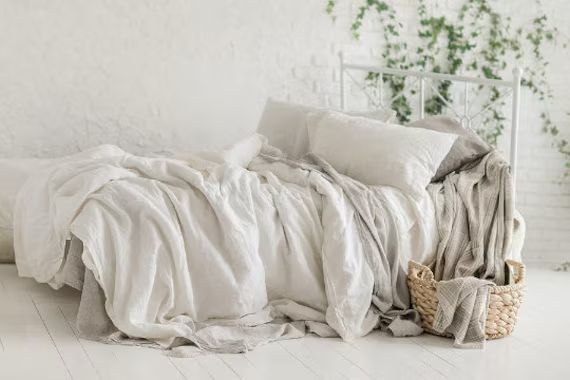 Flax Bed Linen... Linen Duvet Cover White King Queen Full | Etsy | Etsy (US)