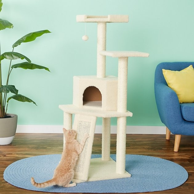 Frisco 52-in Faux Fur Cat Tree & Condo, Cream | Chewy.com