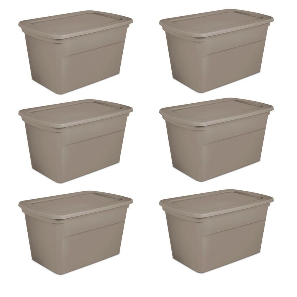 Sterilite 30 Gallon Plastic Stackable Storage Tote Container Box, Taupe (6 Pack), Brown | The Home Depot