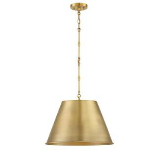 Savoy House Alden 18.25 in. W x 12.5 in. H 1-Light in Warm Brass Shaded Pendant Light with Opaque... | The Home Depot