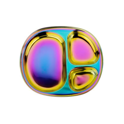 Ahimsa Stainless Steel Kids Plates, Pediatrician Designed Divided Toddler & Baby Plate, Non Toxic, Unbreakable & Dishwasher Safe, Single Rainbow Plate with Dividers | Amazon (US)