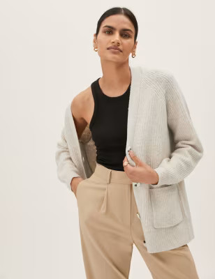 Ribbed V-Neck Relaxed Longline Cardigan | M&S Collection | M&S | Marks & Spencer (UK)
