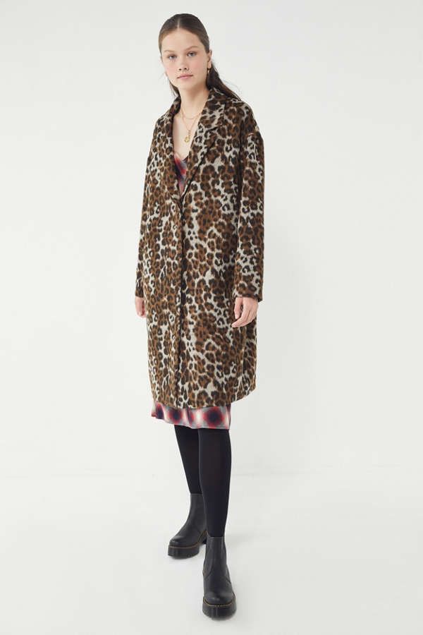 UO Leopard Print Overcoat | Urban Outfitters US