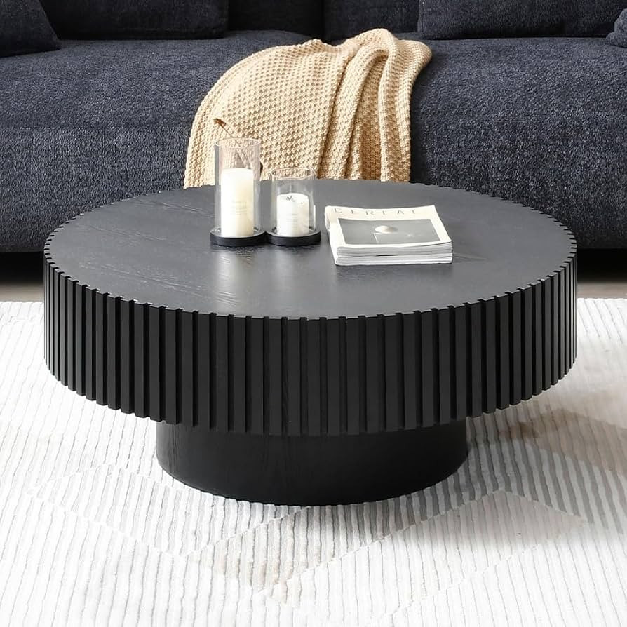 Black Round Coffee Table Wood Drum Coffee Table Mid Century Modern Coffee Table Circular Coffee T... | Amazon (US)