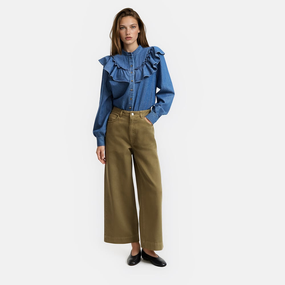 Cotton High Waist Wide Leg Ankle Grazer Trousers | La Redoute (UK)