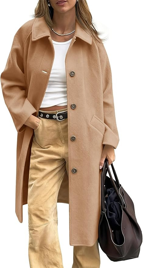 Cicy Bell Womens Long Single Breasted Coats Lapel Collar Peacoat Fall Winter Casual Trench Coat J... | Amazon (US)