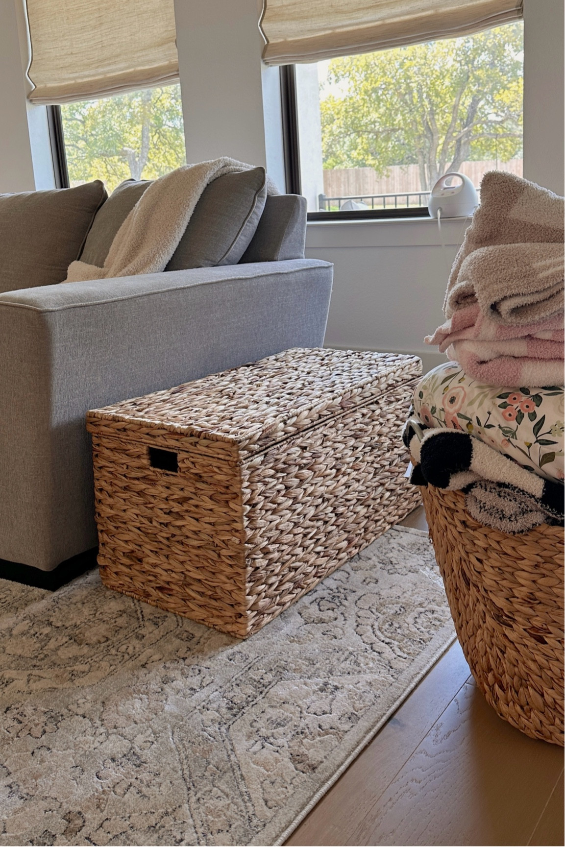 storage bin & basket! 
couch is from livingspaces! i don’t recommend it 😂