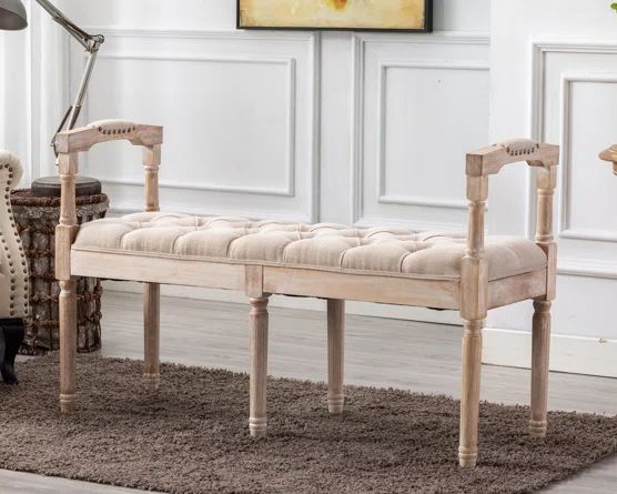 One Allium Way® French Vintage Bench With Padded Seat & Arms, 45" Upholstered Entryway Bench Din... | Wayfair North America