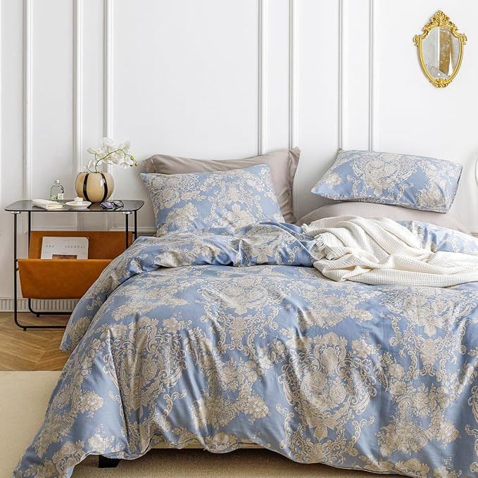 SUSYBAO Bohemian Damask Duvet Cover King 100% Cotton Boho Khaki Floral Duvet Cover 3 Pcs Set 1 Bl... | Amazon (US)
