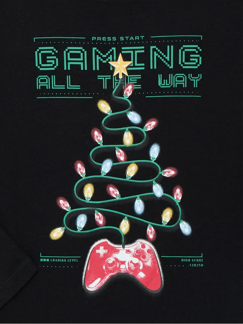 Holiday Time Boys Christmas Long Sleeve Graphic T-Shirt, Sizes 4-18 | Walmart (US)