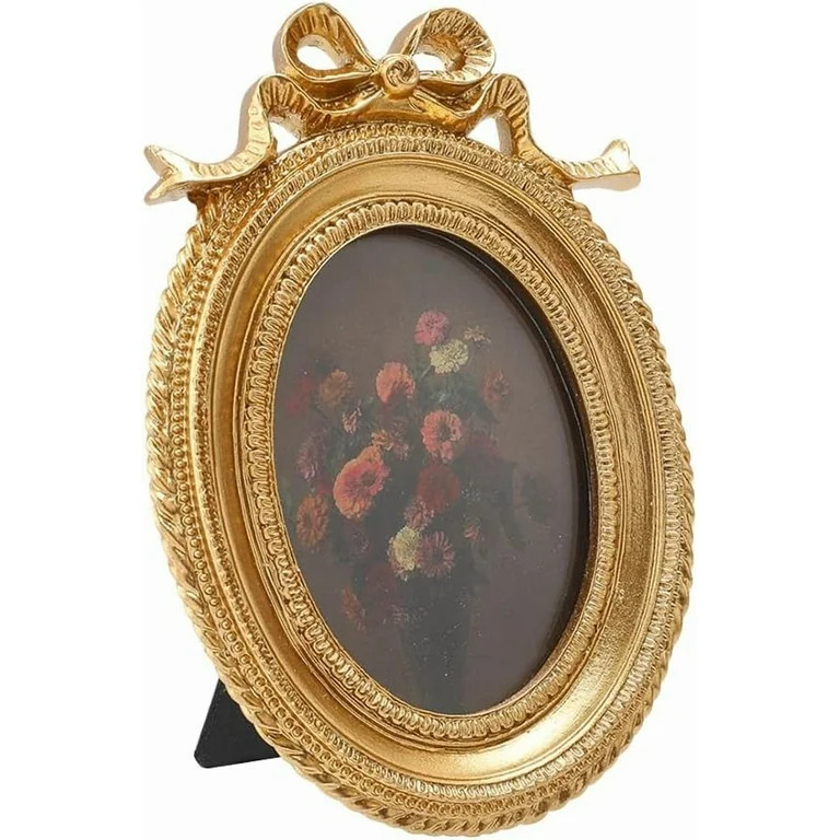 Small Vintage Round Picture Frame 3.74×5.31inch Gold Baroque Ornate Mini Frame Dark Goldenrod Ph... | Walmart (US)