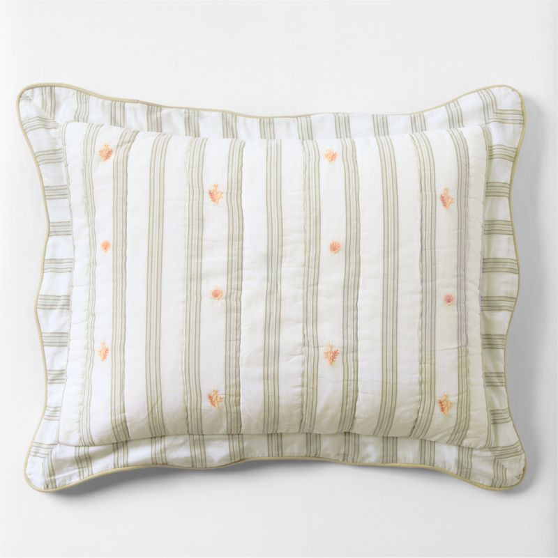 Francis Green Coral Reef Embroidered Stripe Kids Sham by Jake Arnold | Crate & Kids | Crate & Barrel