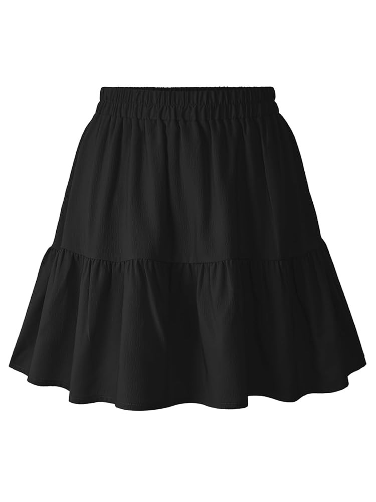 Womens Elastic High Waist Tiered Mini Skirt with Shorts Underneath Cute Boho Pleated Ruffle Skirt... | Amazon (US)