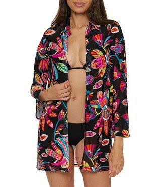 Luminary Printed Mesh Beach Button Front Swim Cover-Up Shirt | Dillard's