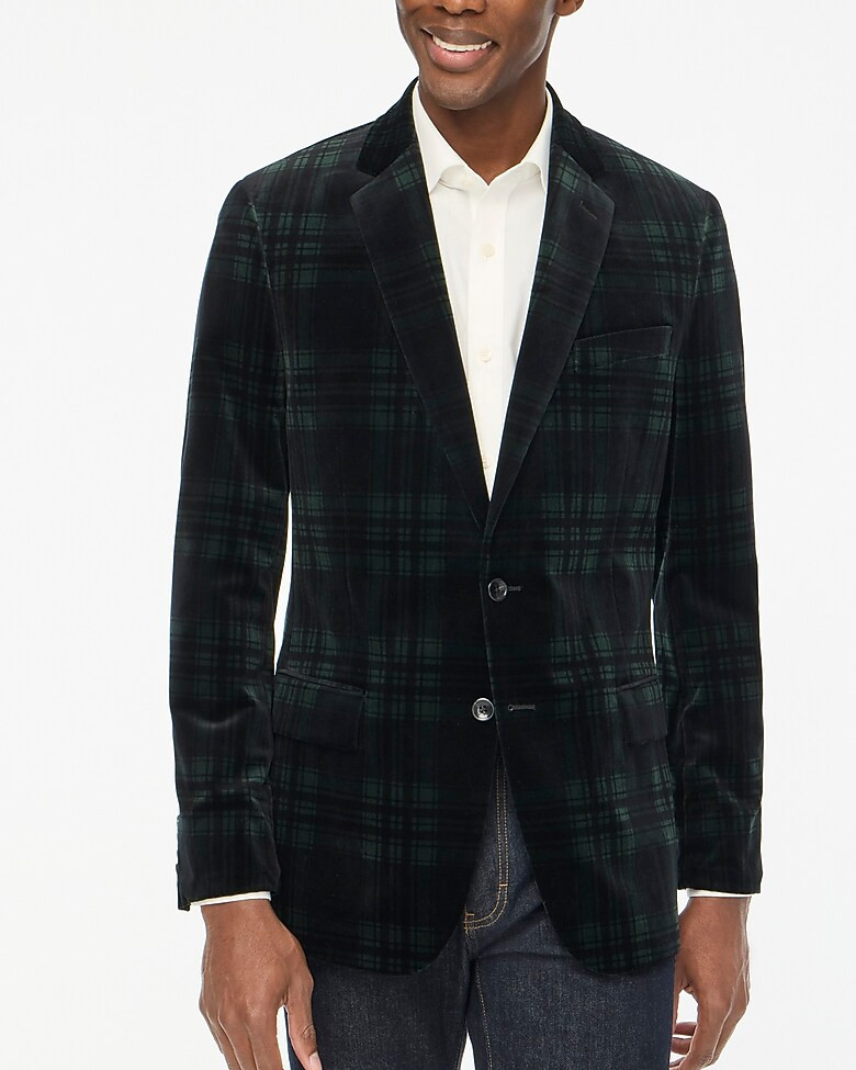 Slim-fit Thompson plaid velvet blazer | J.Crew Factory