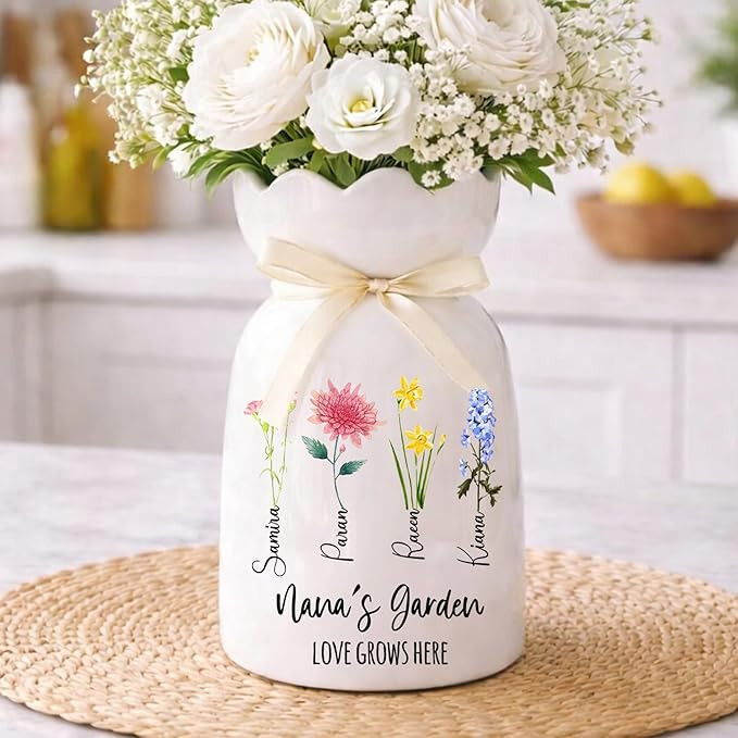 NAZENTI Personalized Birth Month Flower Vase - Grandma's Garden Decor, Mom Grandma Mother's Day F... | Amazon (US)