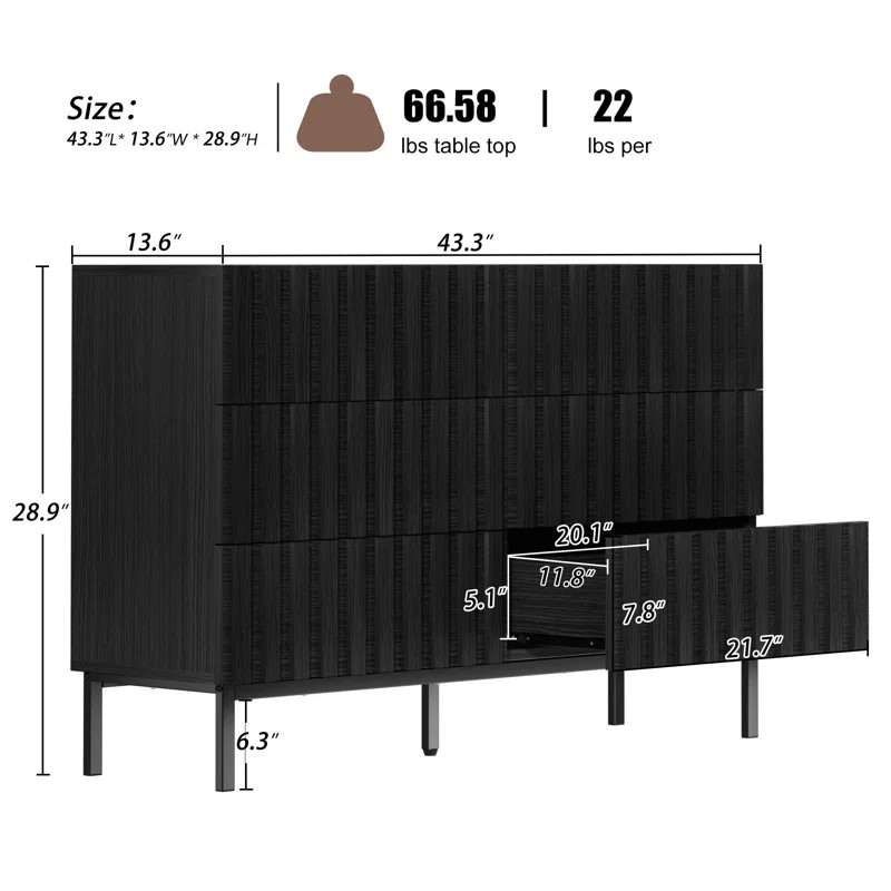 Endress 6 Drawer 43.3" W Double Dresser | Wayfair North America
