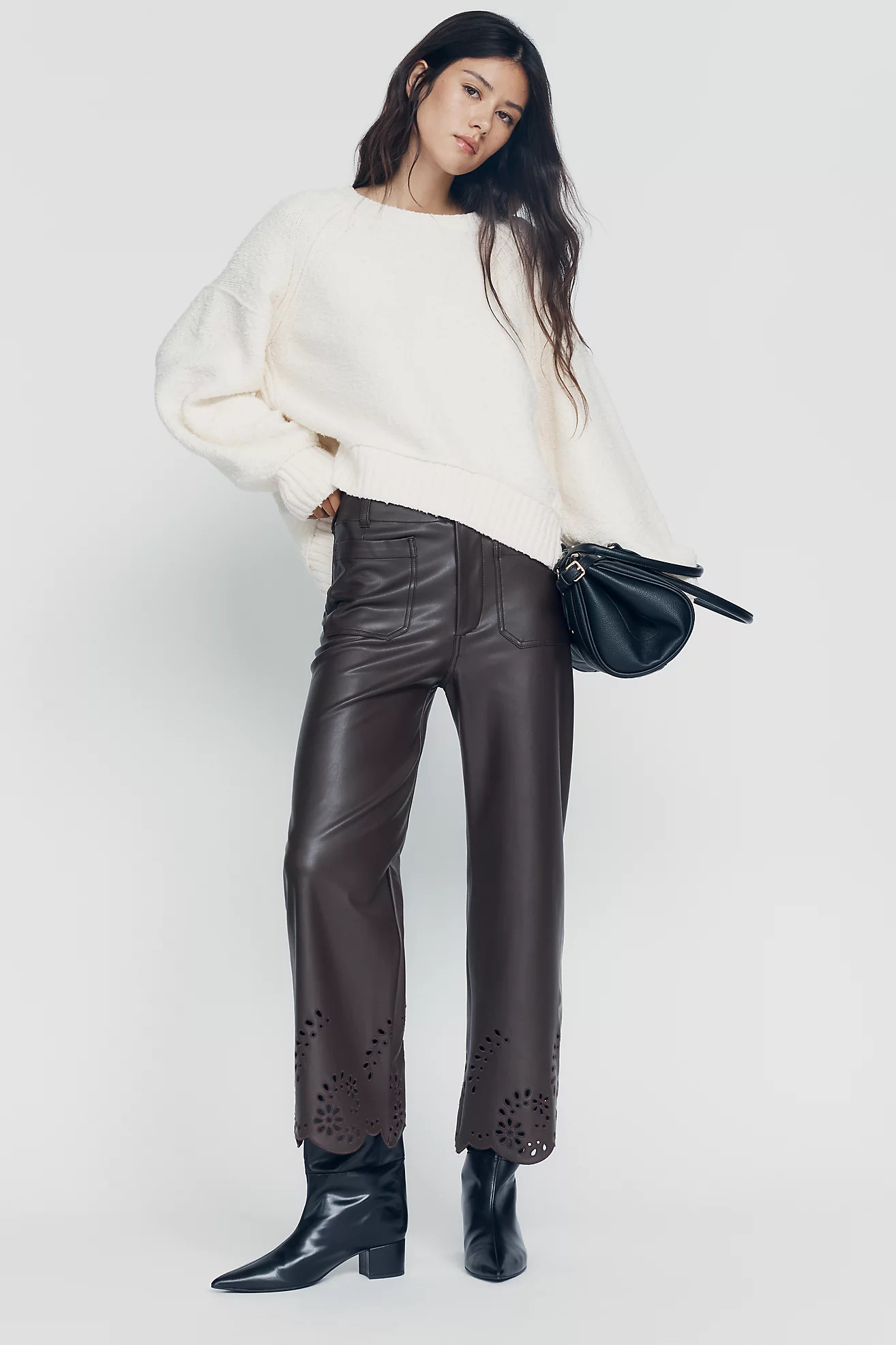 Cutout Faux-Leather Cropped Trousers Pants | Anthropologie (US)