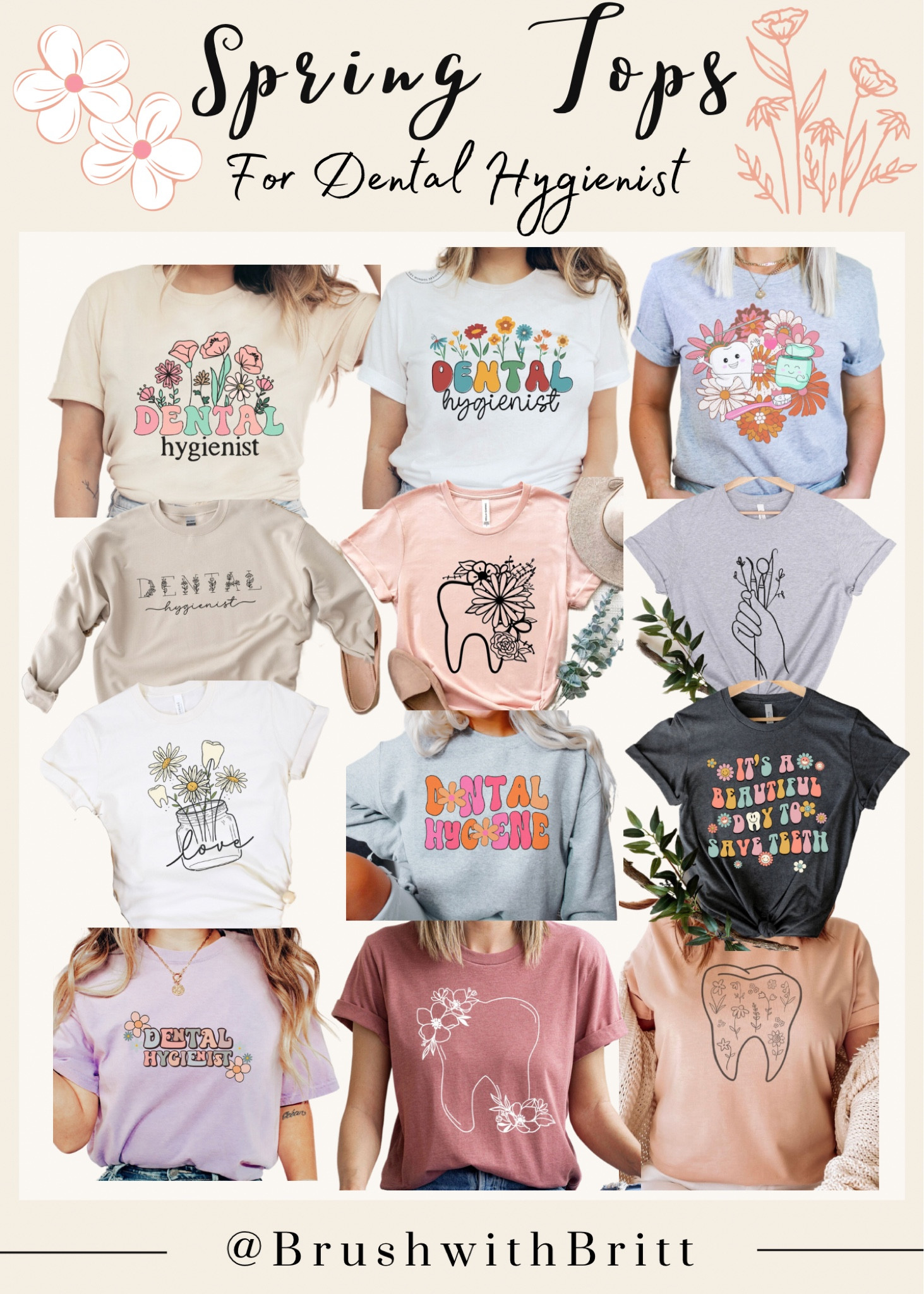 Spring tops for Dental Hygienist 🌼🌸🦷💛 | cute tops, workwear, workwear inspo, dental workwear, dental hygienist, dental, floral tops, spring shirts, spring fashion, spring outfit, under $50, Etsy finds. 

#LTKunder50 #LTKworkwear #LTKSeasonal