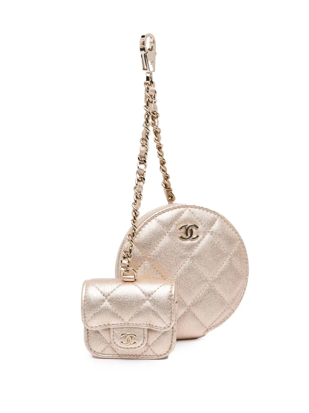 CHANEL Pre-Owned 2021-2024 Metallic Lambskin Round Purse and AirPods Case coin pouch - Gold | Farfetch Global