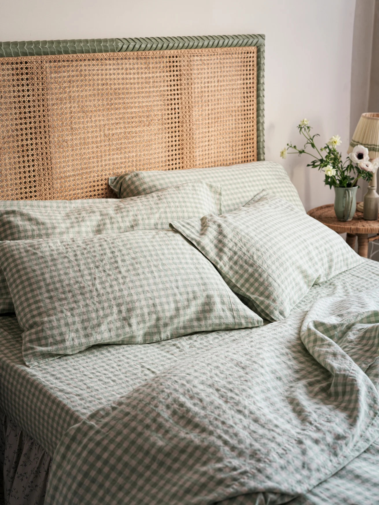 Sage Green Gingham Linen Blend Pillowcase (Pair) | Piglet