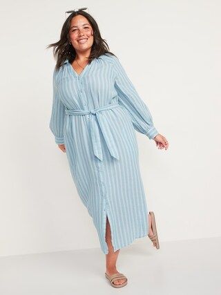 Long-Sleeve Waist-Defined Striped Midi Dress for Women | Old Navy (US)