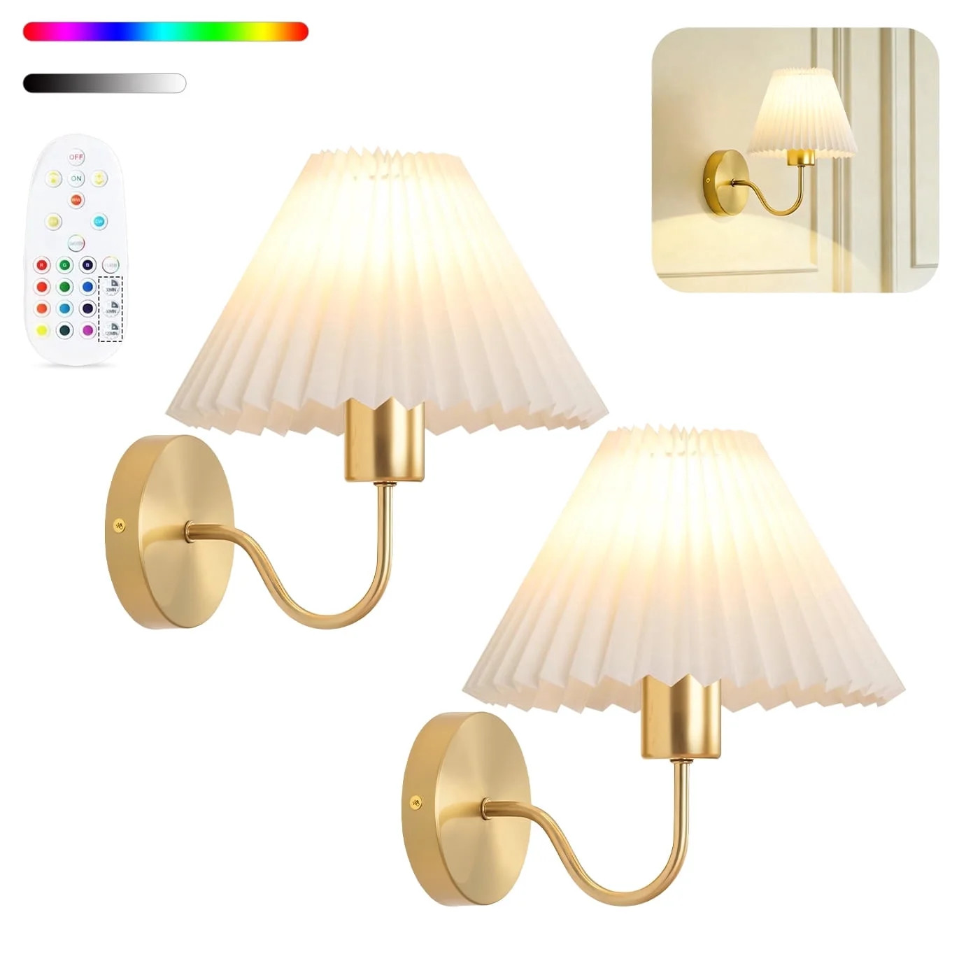 DAYBETTER Battery Operated Wall Sconces Set of 2, Cordless Rechargeable 3 Color Tems & RGB Warm L... | Walmart (US)