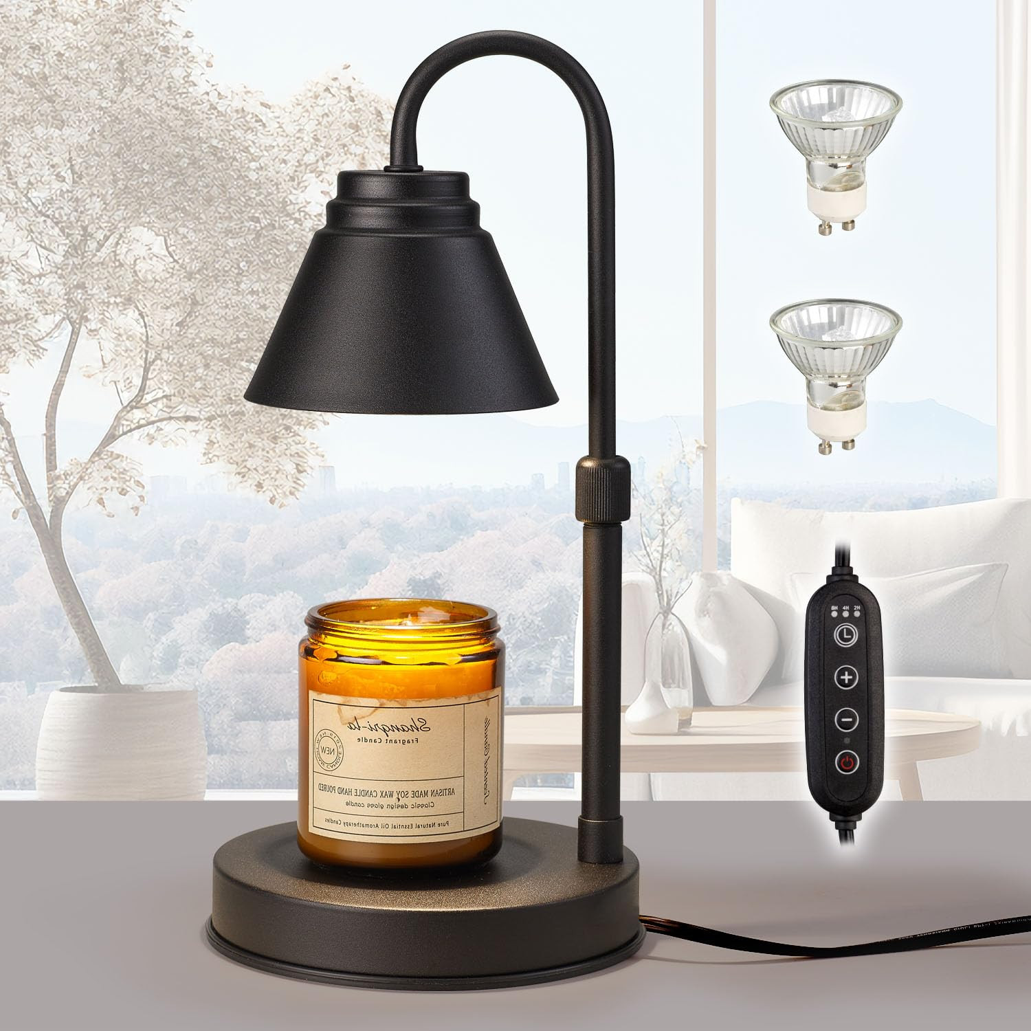 Candle Warmer Lamp - Timer & Dimmer w/ 2 Bulbs, Height Adjustable Candle Warmer for Bedroom, Home Decor, Black | Amazon (US)