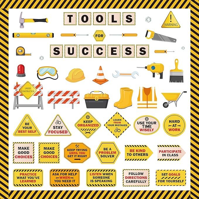 111Pcs Construction Bulletin Board Classroom Decoration Tools for Success Back to School Construc... | Amazon (US)