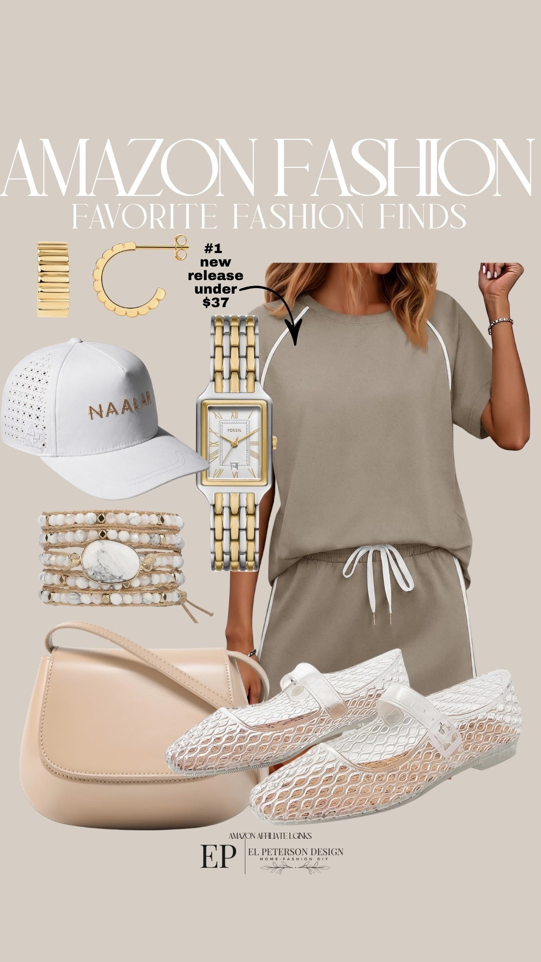 Amazon
2 pc outfit
Cap
Watch
Purse
Jelly mules
Earrings