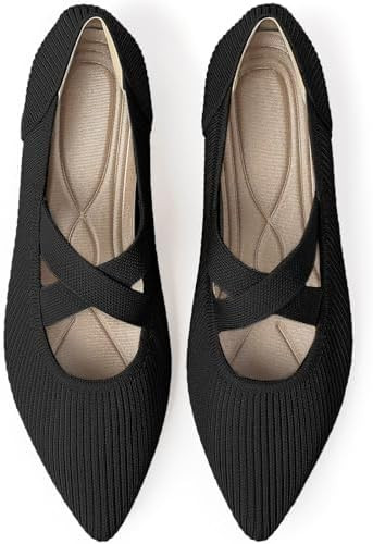Women's Flats Shoes Pointed Toe Knit Washable Comfortable Dressy Mary Jane Ballet Flat with Strap | Amazon (US)
