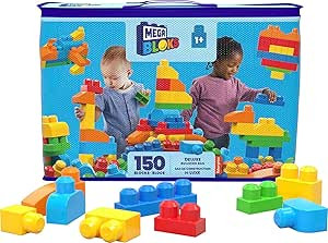 MEGA BLOKS 150-Piece Building Blocks Toddler Toys with Storage Bag, Deluxe Building Bag for Toddl... | Amazon (US)