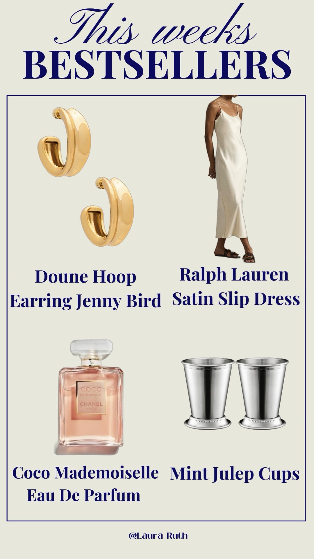 Your weekly favourites and bestsellers 🤍 Chanel perfume, satin slip dress, mint julep cups, gold hoop earrings 

#LTKuk #LTKhome #LTKbeauty