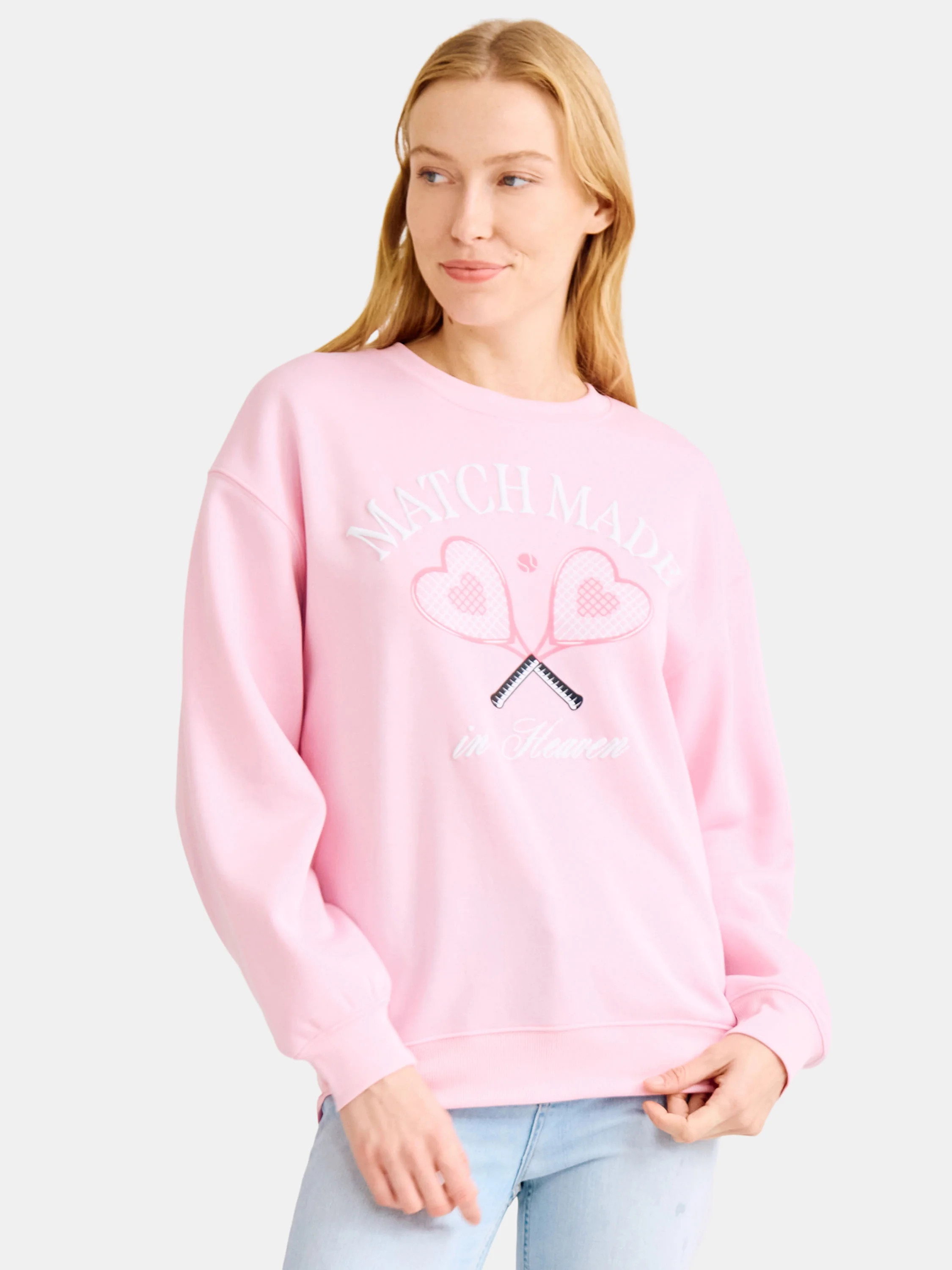 Valentine’s Day Match Made In Heaven Graphic Fleece Pullover Sweatshirt with Long Sleeves, Wome... | Walmart (US)