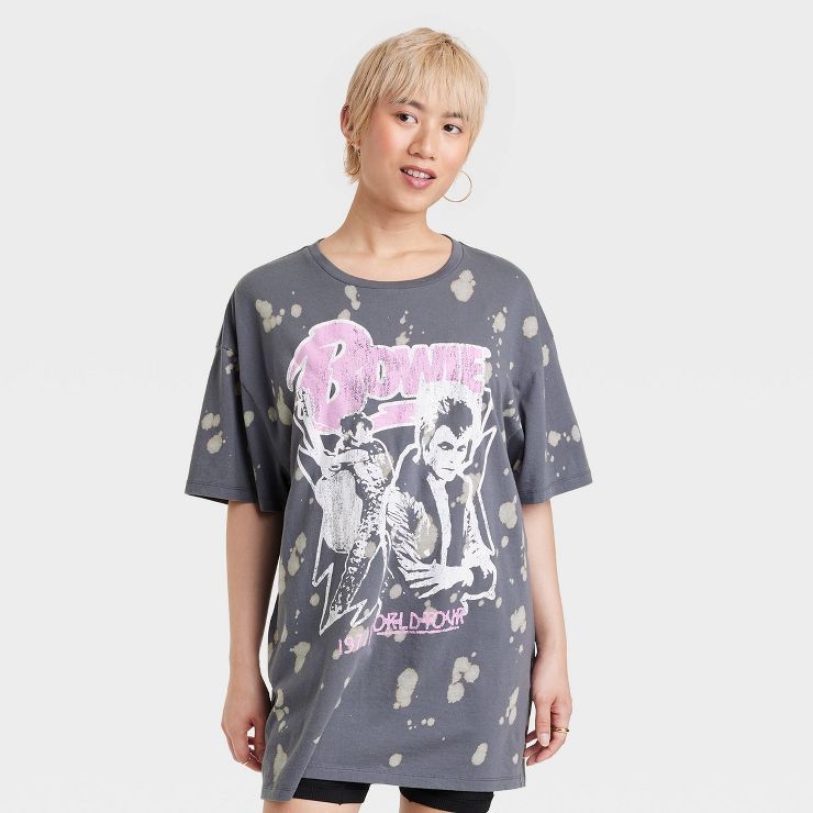 Women's David Bowie Short Sleeve Graphic T-Shirt Dress - Gray | Target
